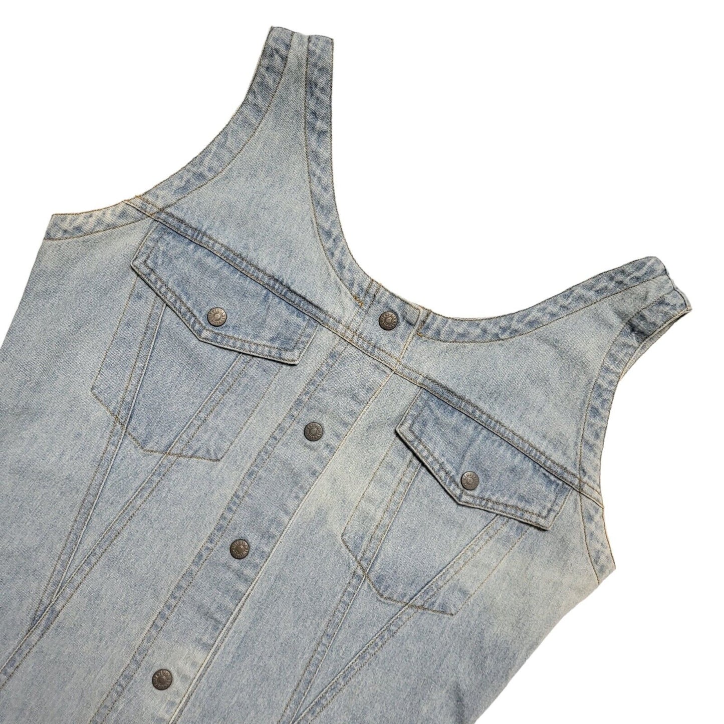 Casual Club Vintage 80's Blue Denim Snap Button Midi Dress Womens UK 10