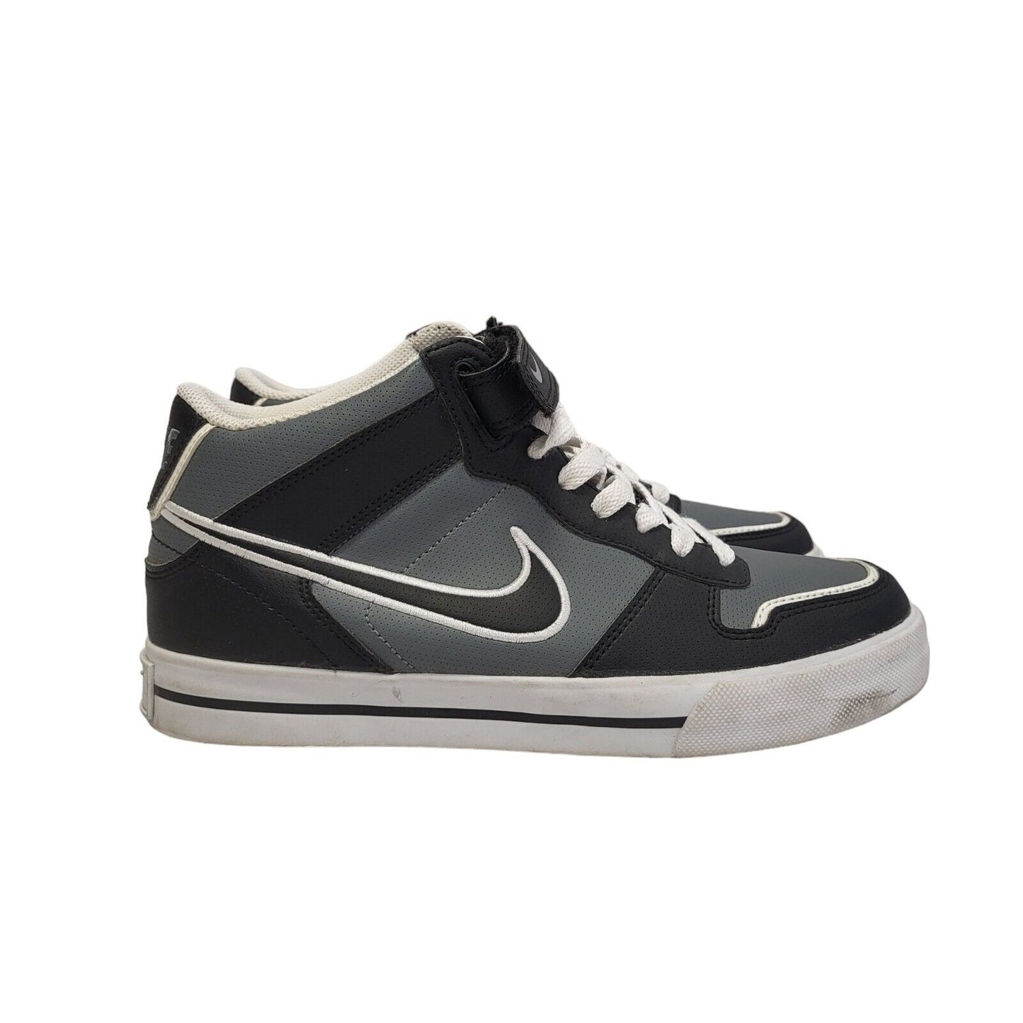 Nike Black Grey Mid Top Leather Casual Trainers Uk Kid's Size 5.5