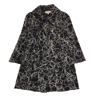 Edina Ronay Black Abstract Vintage 90s Button Rain Coat Women's Size L