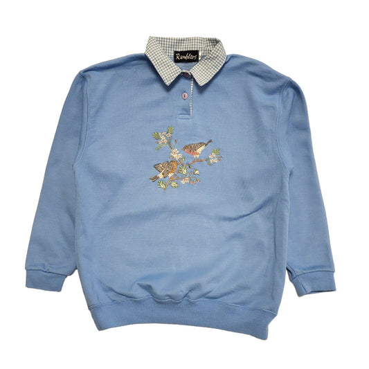 Ramblers Light Blue Vintage 80's Birds Collared Jumper Uk Women's Size M