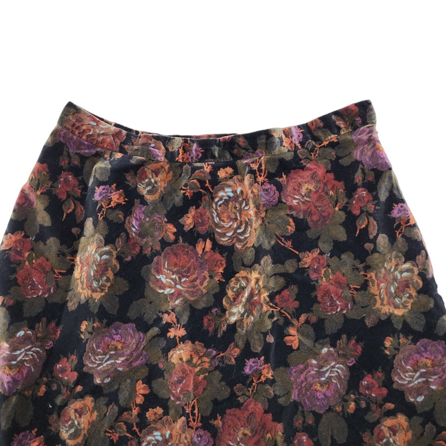 St Michael Vintage 80's Red & Black Velour Floral Skirt Womens UK 12-14