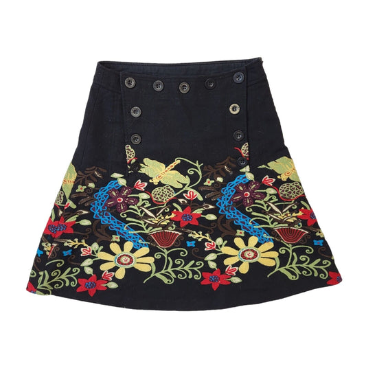 Desigual Y2K Vintage Black Floral Button Skirt Women's Size 8 EU 36 W26