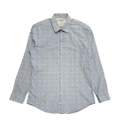 Calvin Klein 90's Vintage White & Blue Long Sleeve Shirt Mens UK Size M