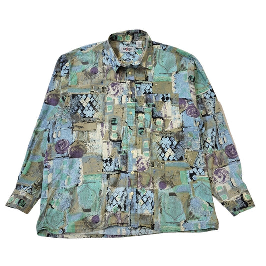 Casino Vintage 90's Green Retro Abstract Shirt Men's Size XL