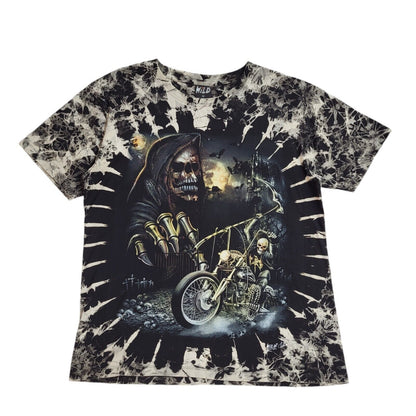 Wild 90s Vintage Grim Reaper Black & White T-Shirt Uk Men's Size Large