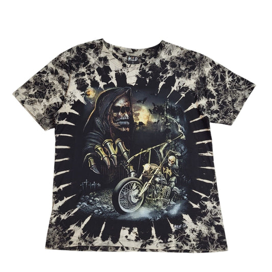 Wild 90s Vintage Grim Reaper Black & White T-Shirt Uk Men's Size Large