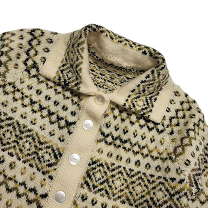 Vintage 70's Beige & Green Button Up Cardigan Uk Women's UK Size 12