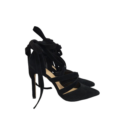 Aldo Black Faux Suede Strappy Heels Shoes Uk Women's Size 5.5