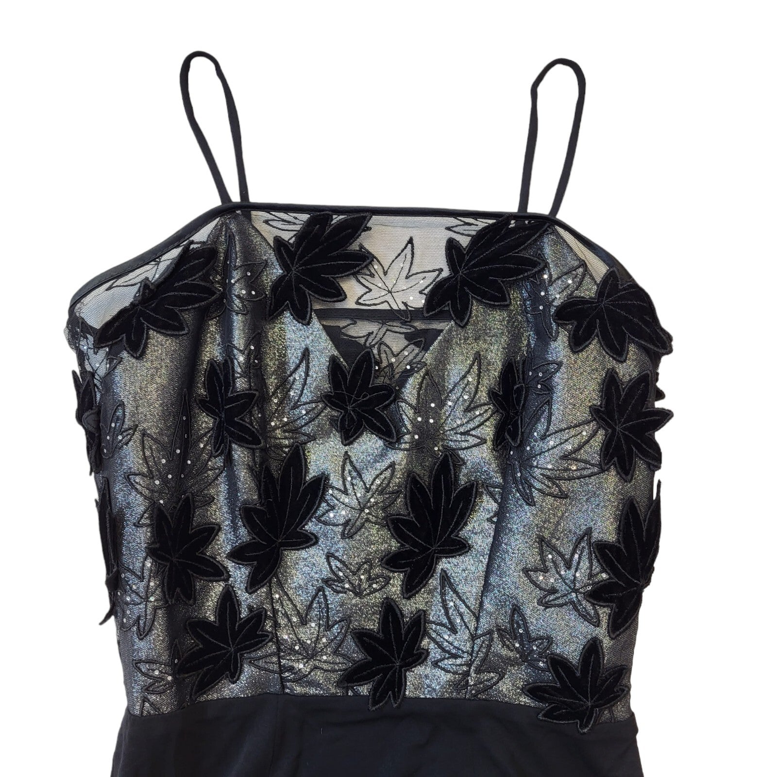 70s Vintage Black Floral Detail Evening Dress Women's Size Small EU 36