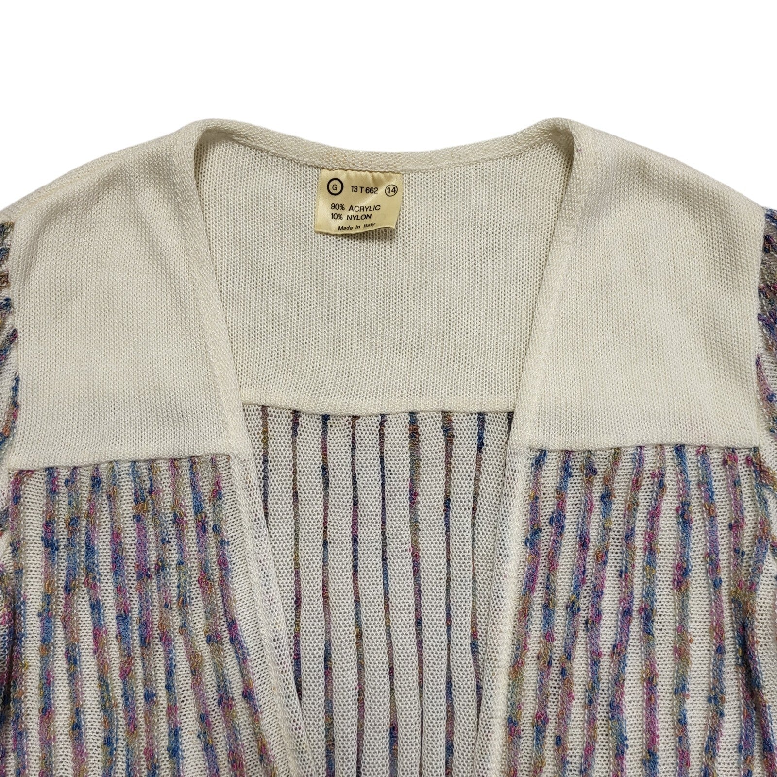Vintage 80's White & Pink/Blue Striped Open Front Cardigan Womens UK 14