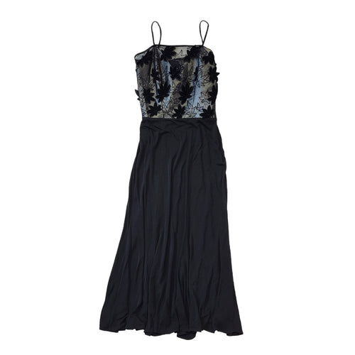 70s Vintage Black Floral Detail Evening Dress Women's Size Small EU 36