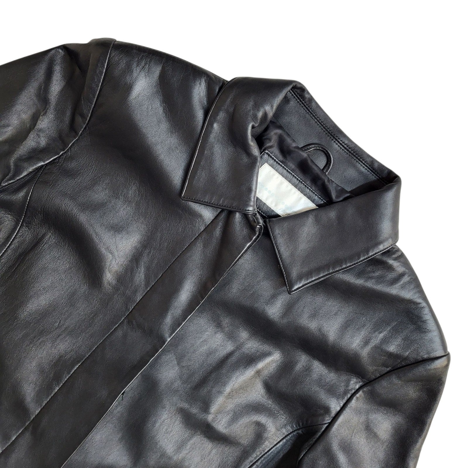 Amaranto Coat Leather Y2k Black Button Uk Women's Size L 12