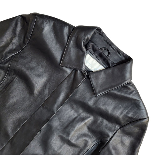 Amaranto Coat Leather Y2k Black Button Uk Women's Size L 12