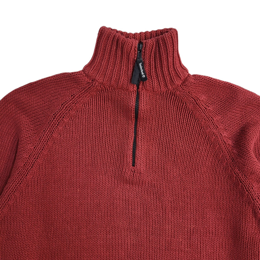 Timberland Y2K Red 1/4 Zip High Neck Long Sleeve Jumper Men's UK Size L