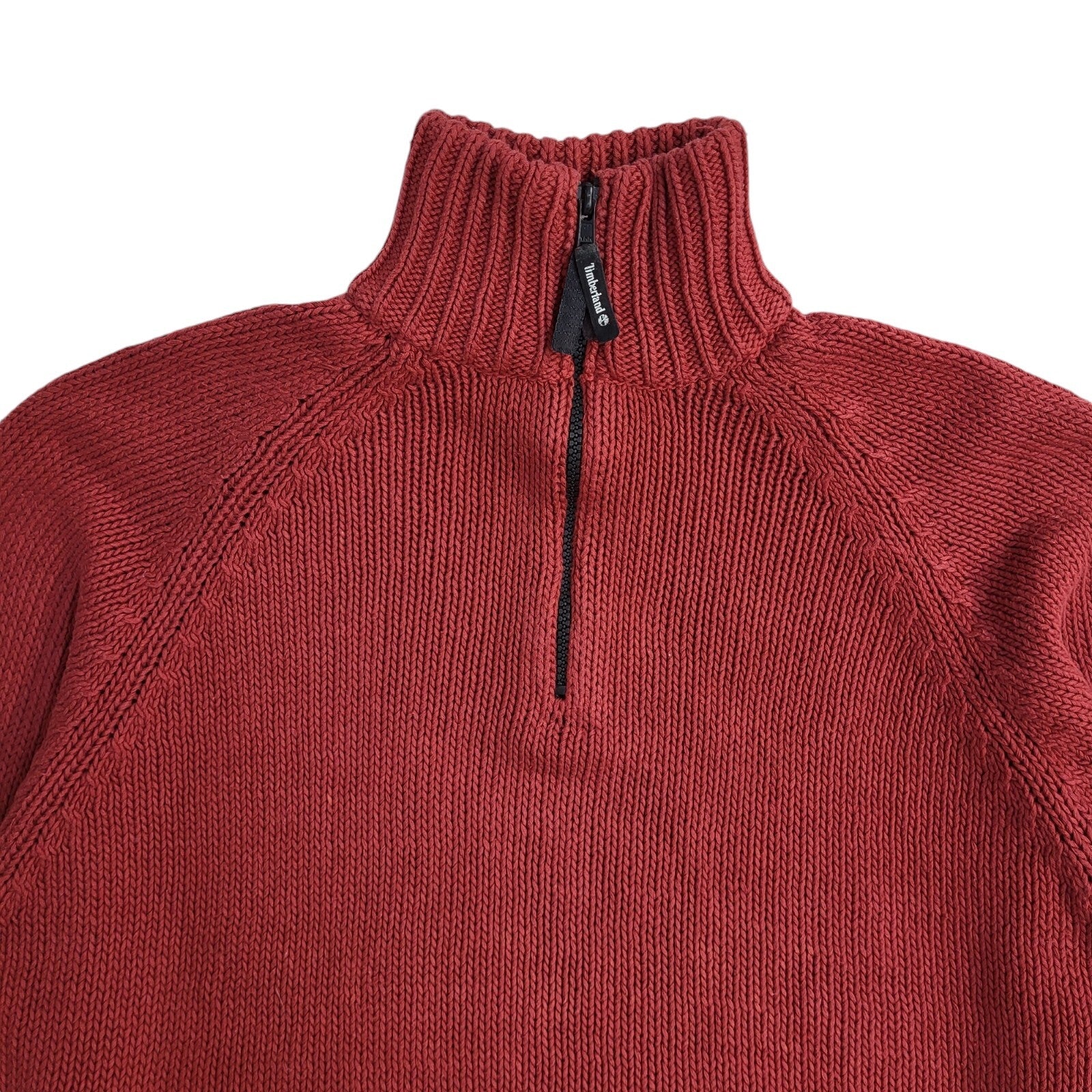Timberland Y2K Red 1/4 Zip High Neck Long Sleeve Jumper Men's UK Size L