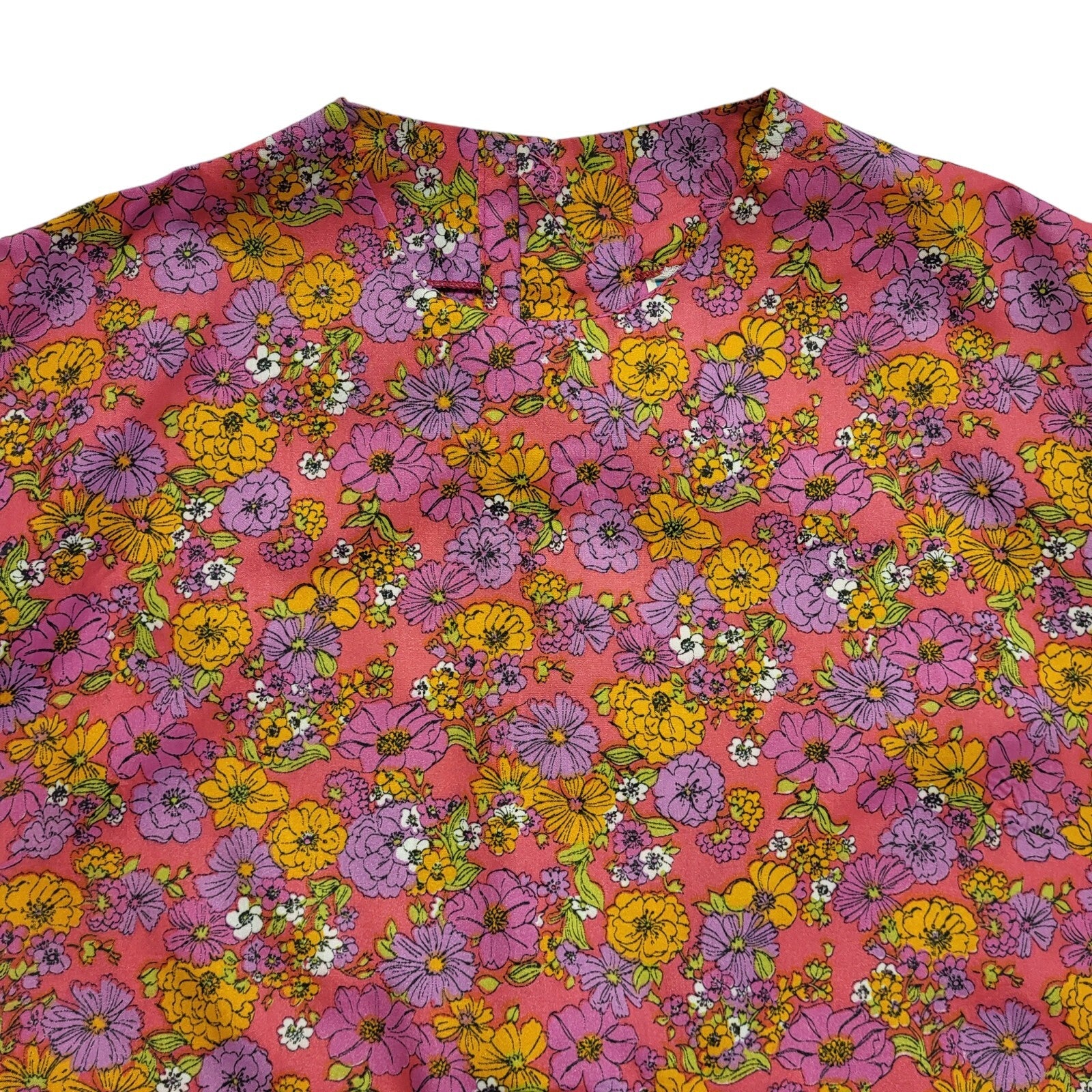 Vintage 90's Pink & Orange Short Sleeve Floral Blouse Womens UK Size L