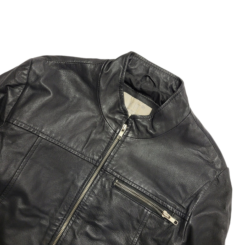 Kit 90s Black Zip Up Leather Jacket Uk Women's Size 10