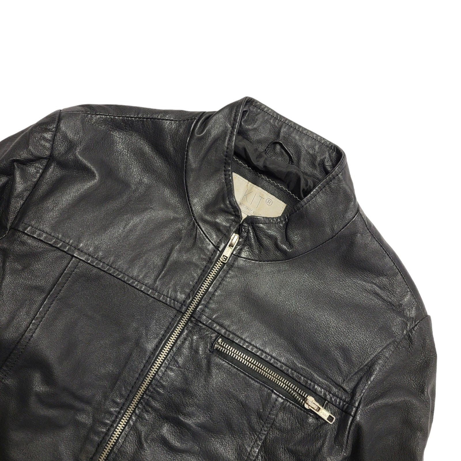 Kit 90s Black Zip Up Leather Jacket Uk Women's Size 10