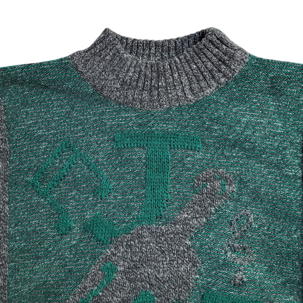 Vintage 90's Grey & Green Crew Neck Jumper UK Men's Size M
