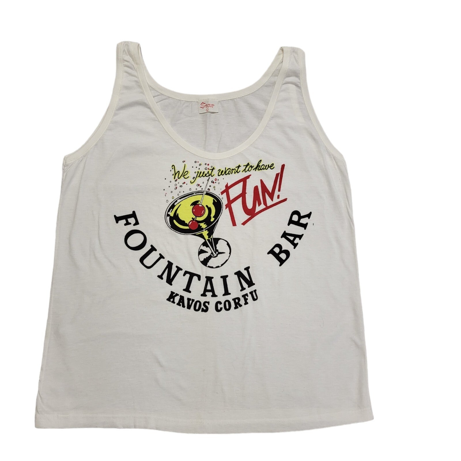 Star Vintage 80's White Tank Top Kavos Corfu Bar Womens UK Size L