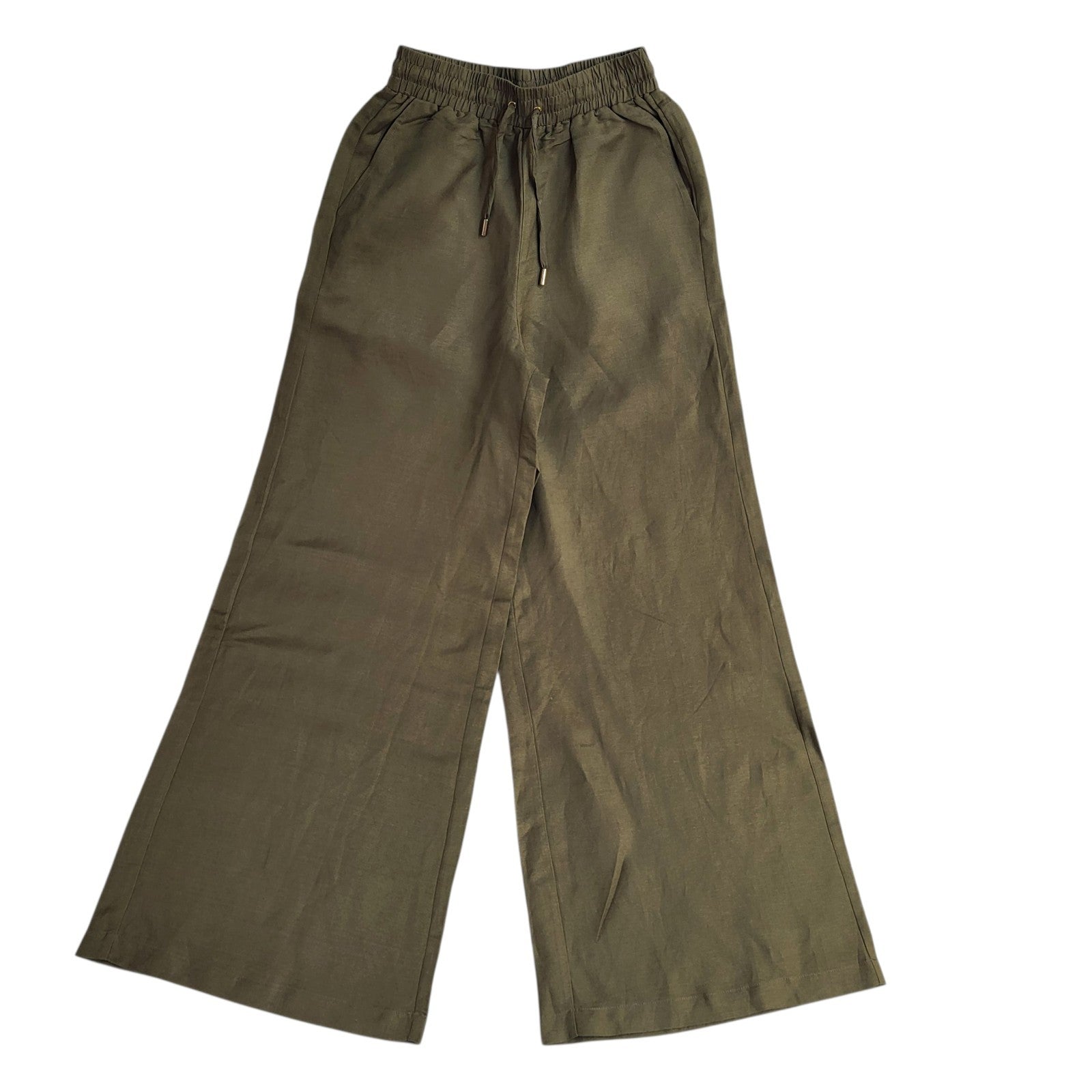 Karen Millen Y2K Green Wide Leg Linen Trousers Women's Size 8 W26 L30