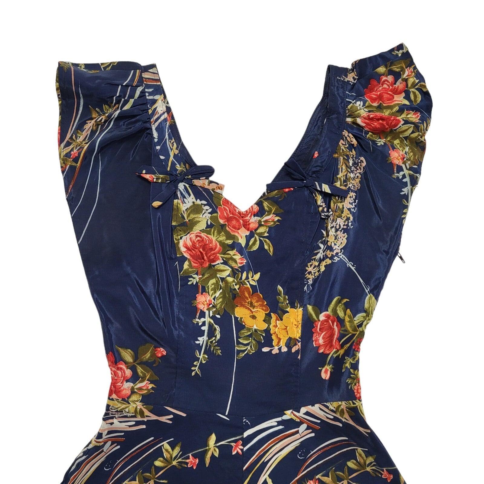 Etam Vintage 90's Blue Floral A-Line Midi Dress Women's UK Size 10