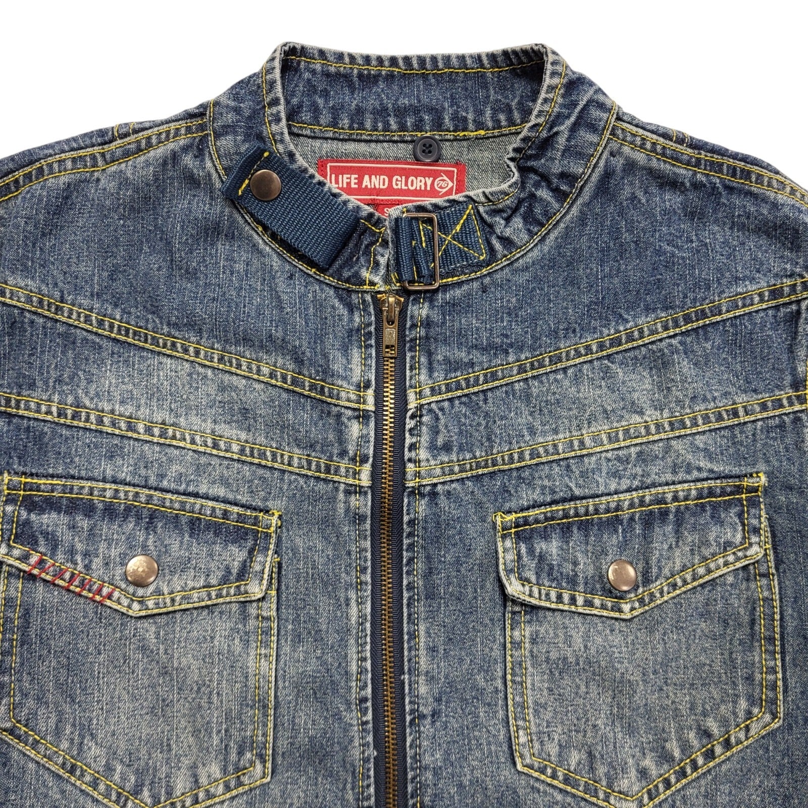 Life & Glory Blue 90s Vintage Button Denim Jacket Uk Men's Size S