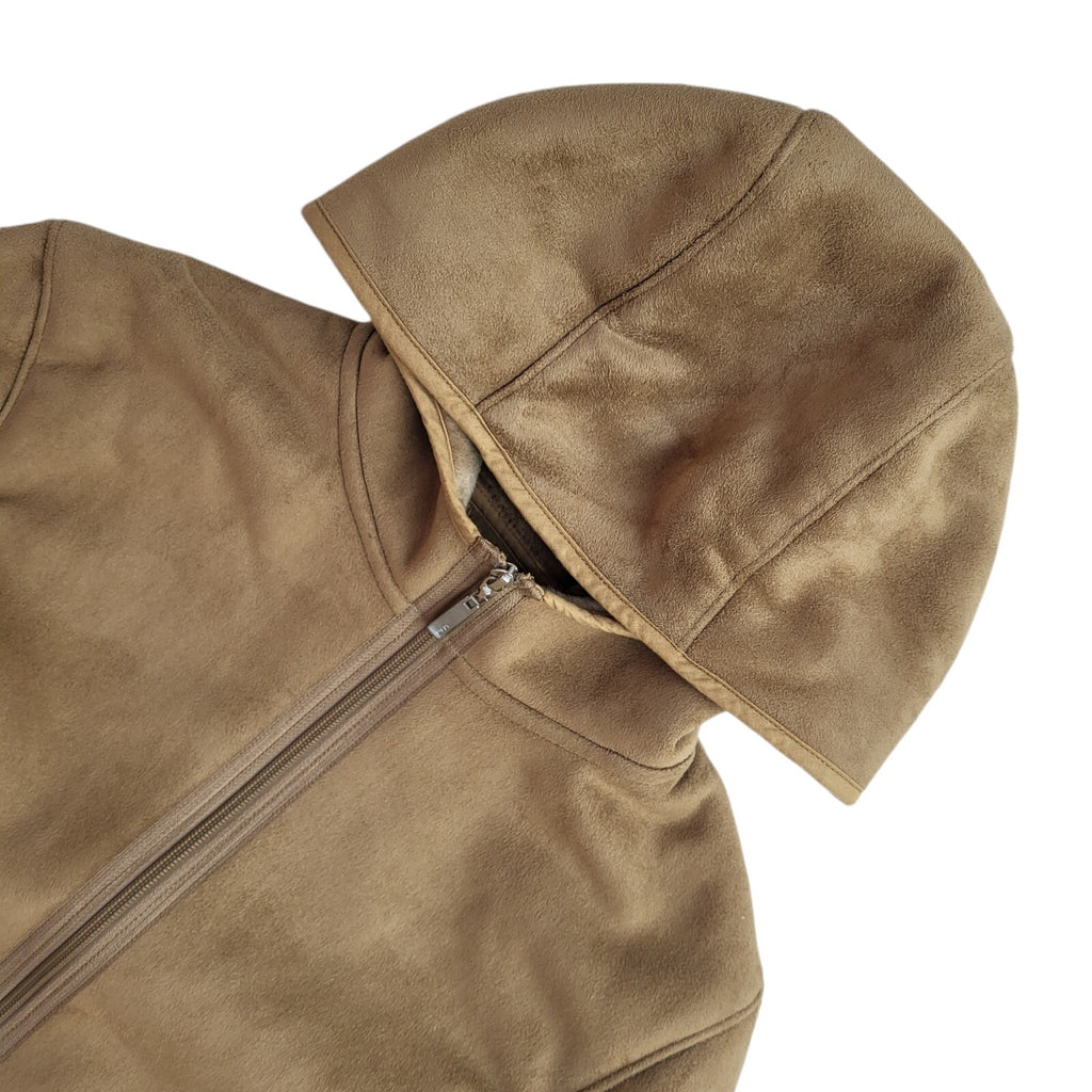 Next Y2K Brown Hooded Suede Faux Fur Lined Jacket UK Women's Size 12