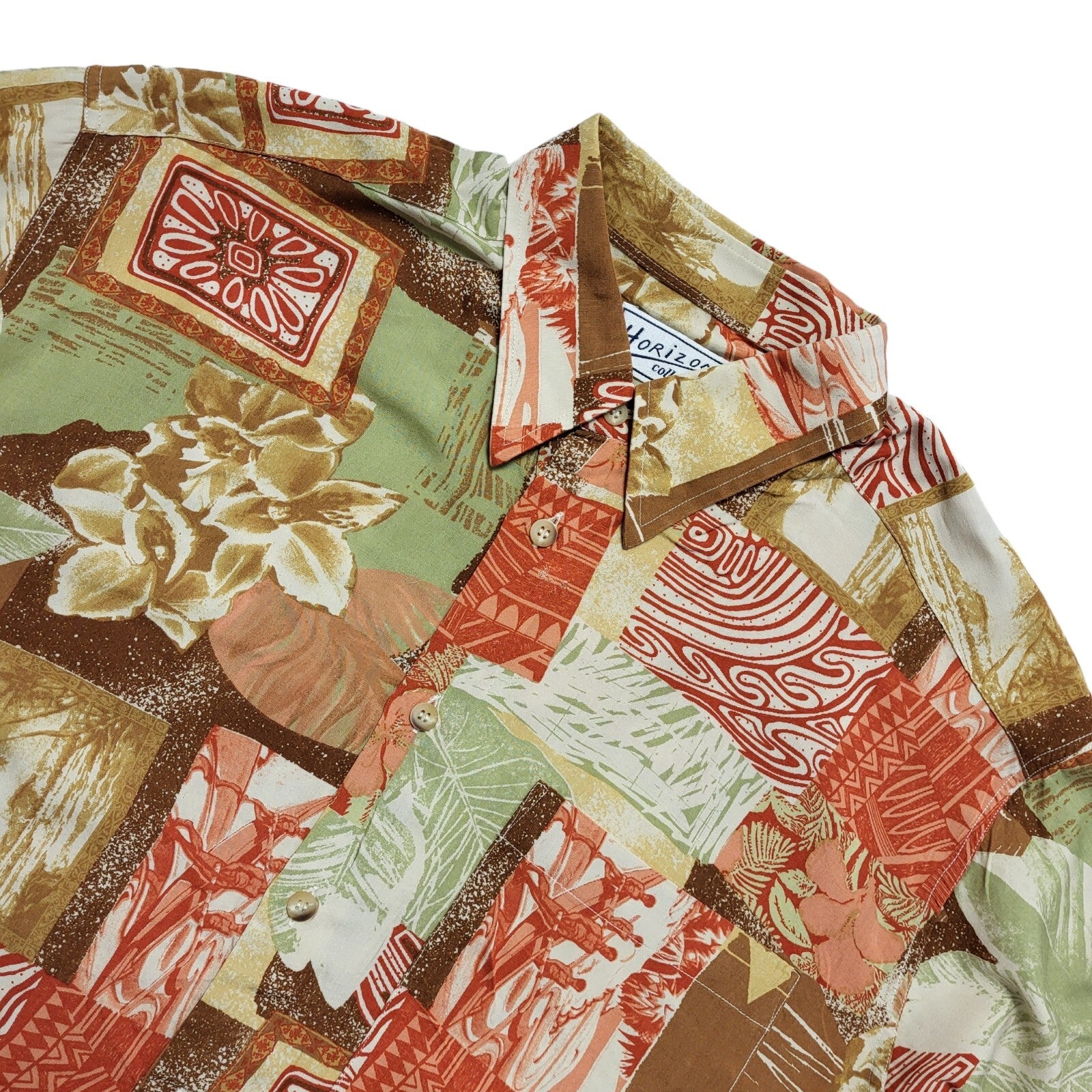Horizon Vintage 80's Green & Red Floral Short Sleeve Shirt Men's UK Size L