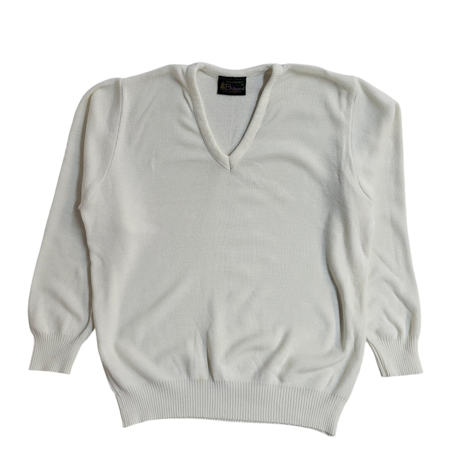 Balmoral Vintage 90's White V-Neck Jumper UK Men's Size Medium
