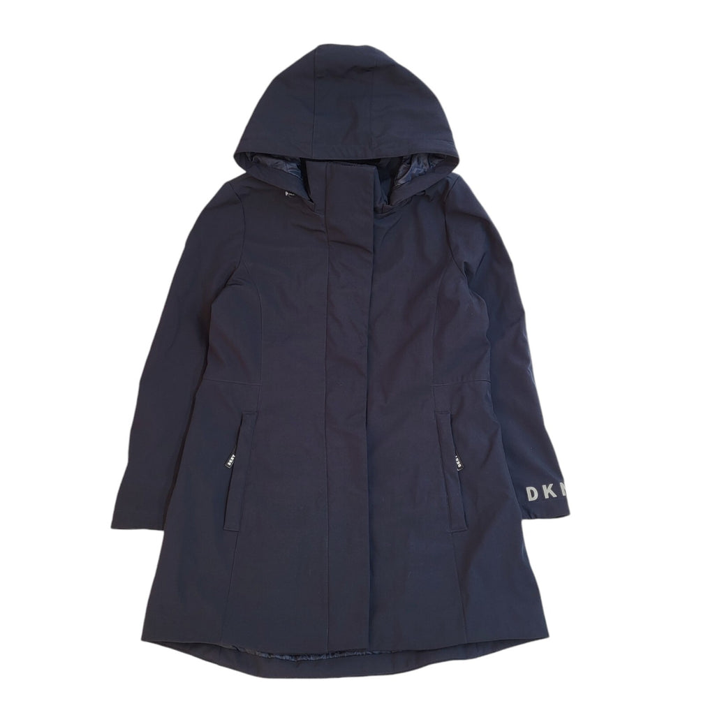 DKNY Vintage Y2k Navy Blue Hooded Rain Coat Women's UK M