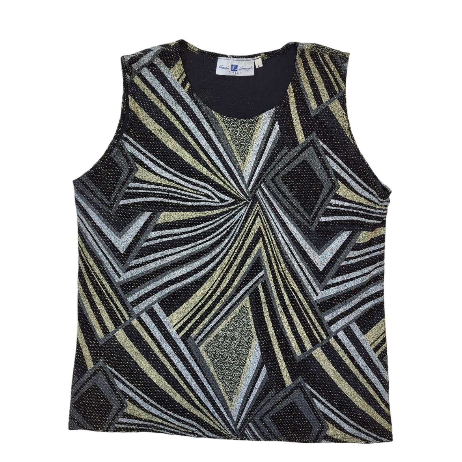 Classic Image 90s Vintage Black Silver Sleeveless Blouse Women's Size L Eu 40