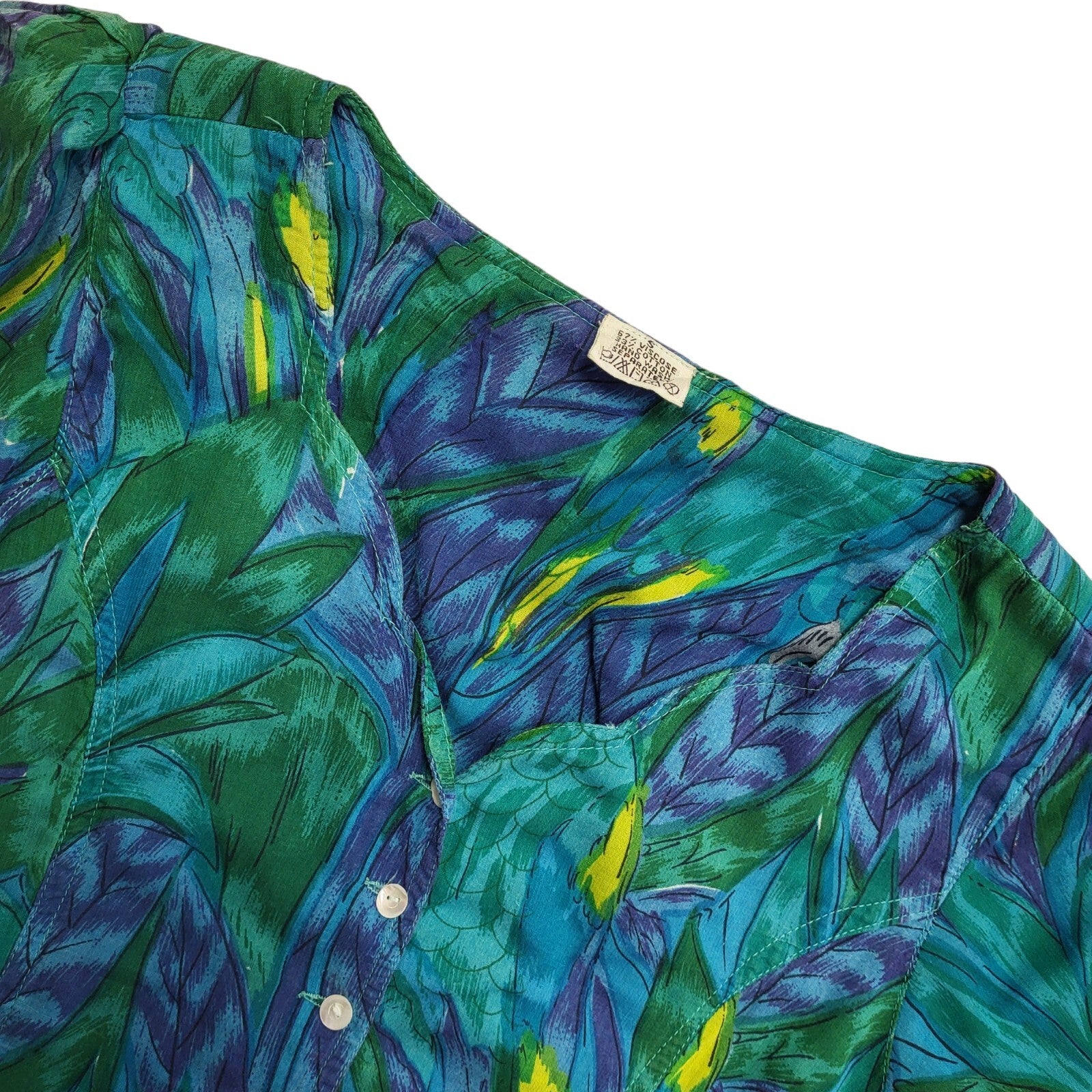 Vintage 80's Blue Green Floral Daywear Dress Uk Women's Size S