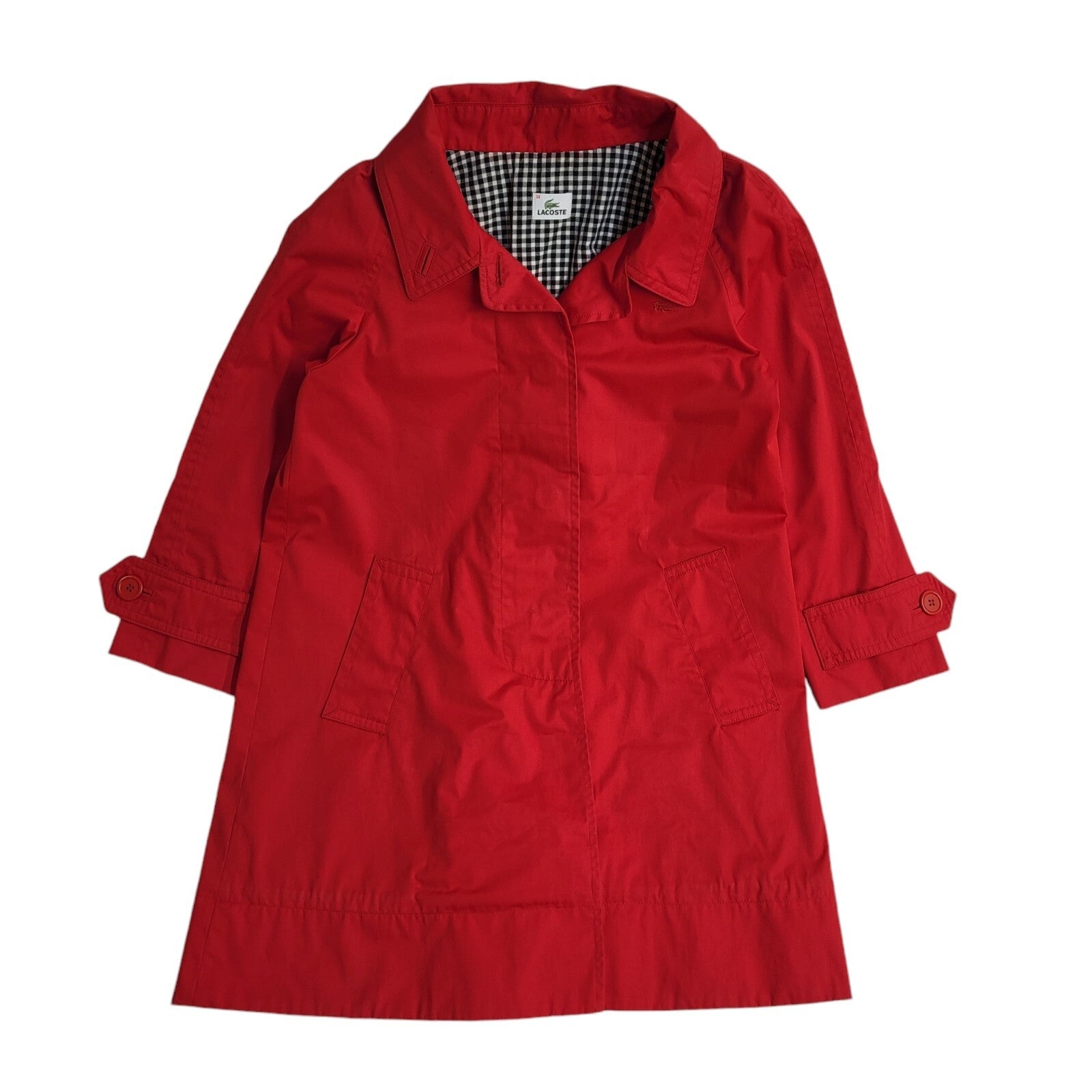 Lacoste Vintage 90's Red Long Collared Button Front Coat Women's Uk 10