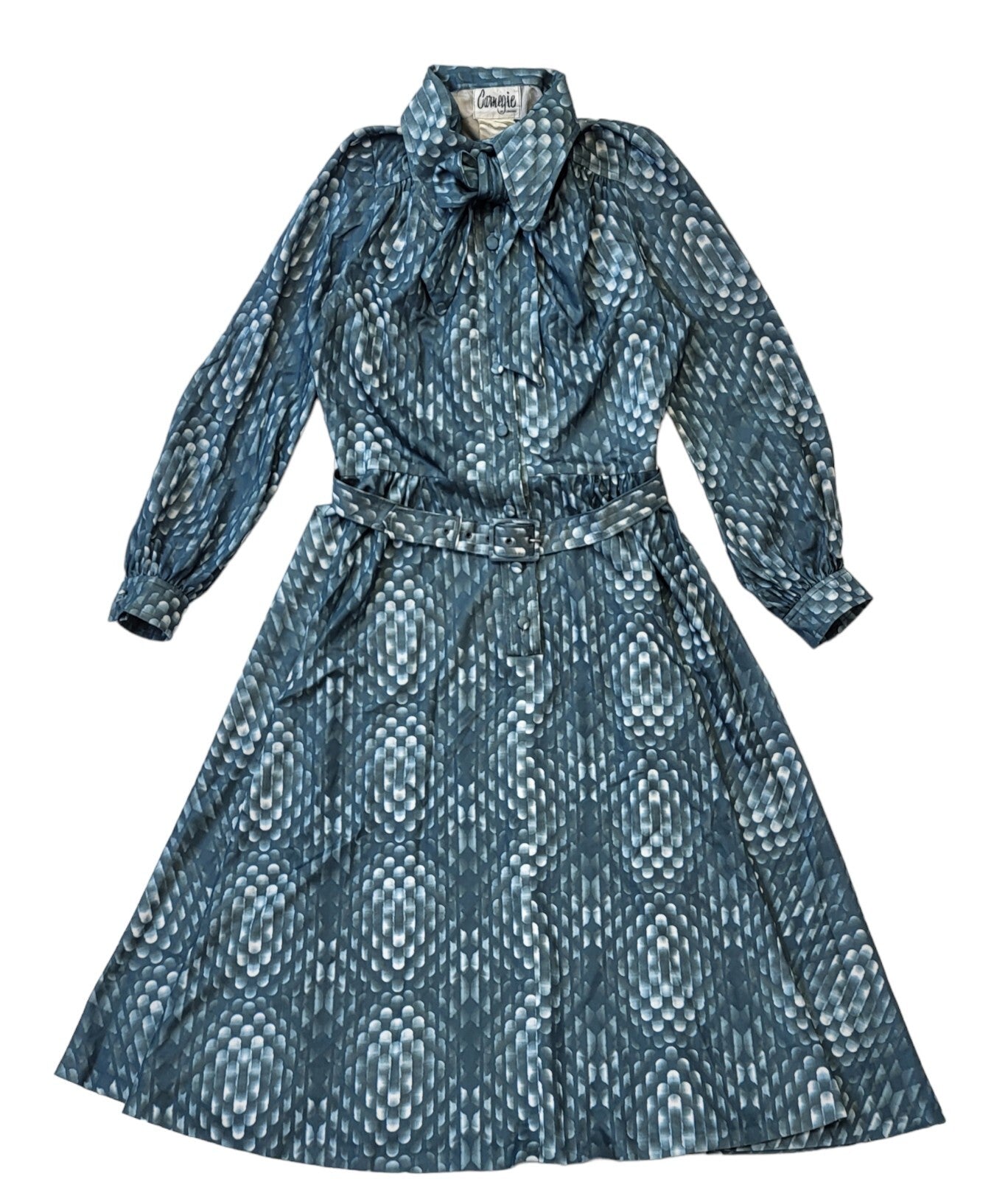 Carnegie 70s Vintage Green Collared Belted A-Line Dress Women's Size 10