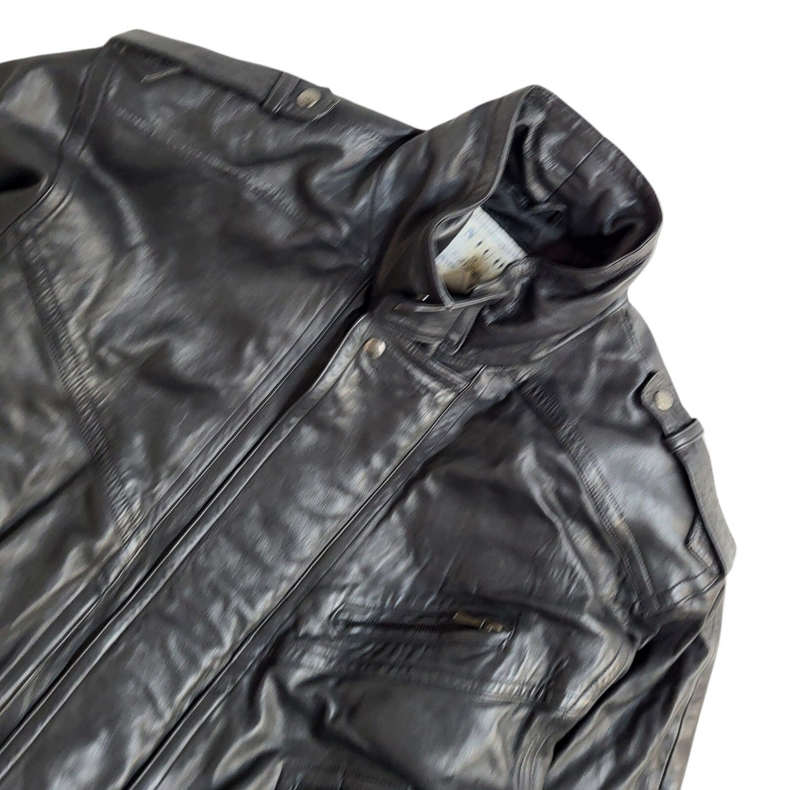 Nico Black 90s Zipped Vintage Leather Jacket Uk Men's Size XL