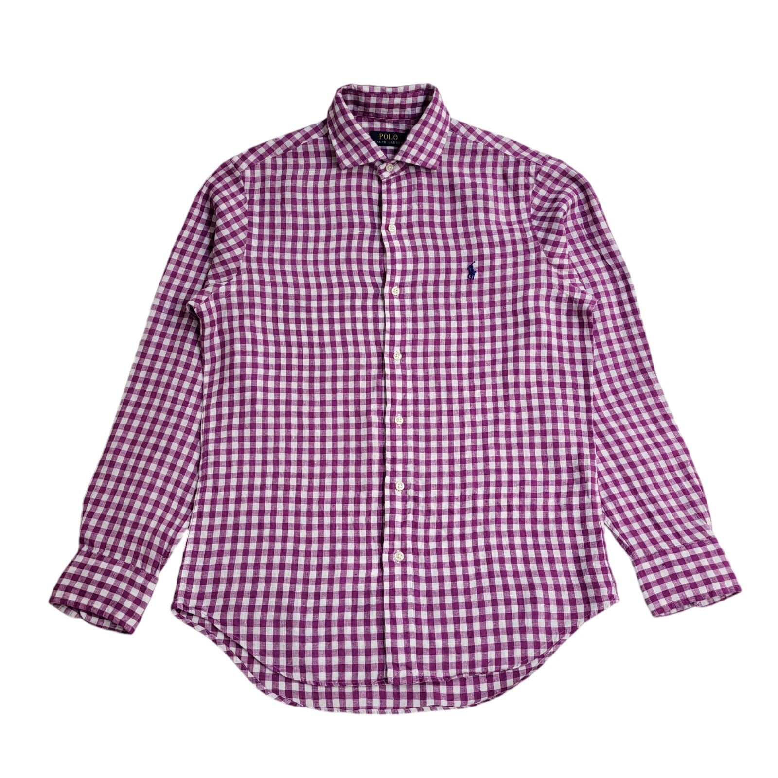 Polo Ralph Lauren Vintage 90's Pink & White Checked Long Sleeve Shirt Men's UK S