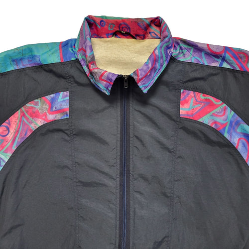 80s Vintage Navy Blue Pink Zipped Jacket Uk Women's Size 18-20