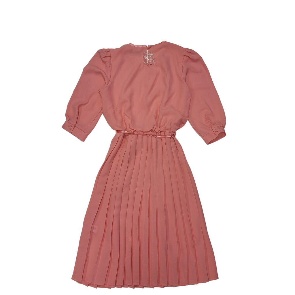 Berkertex 80s Vintage Pink Pleated 3/4 Sleeve Daywear Dress Women's 12