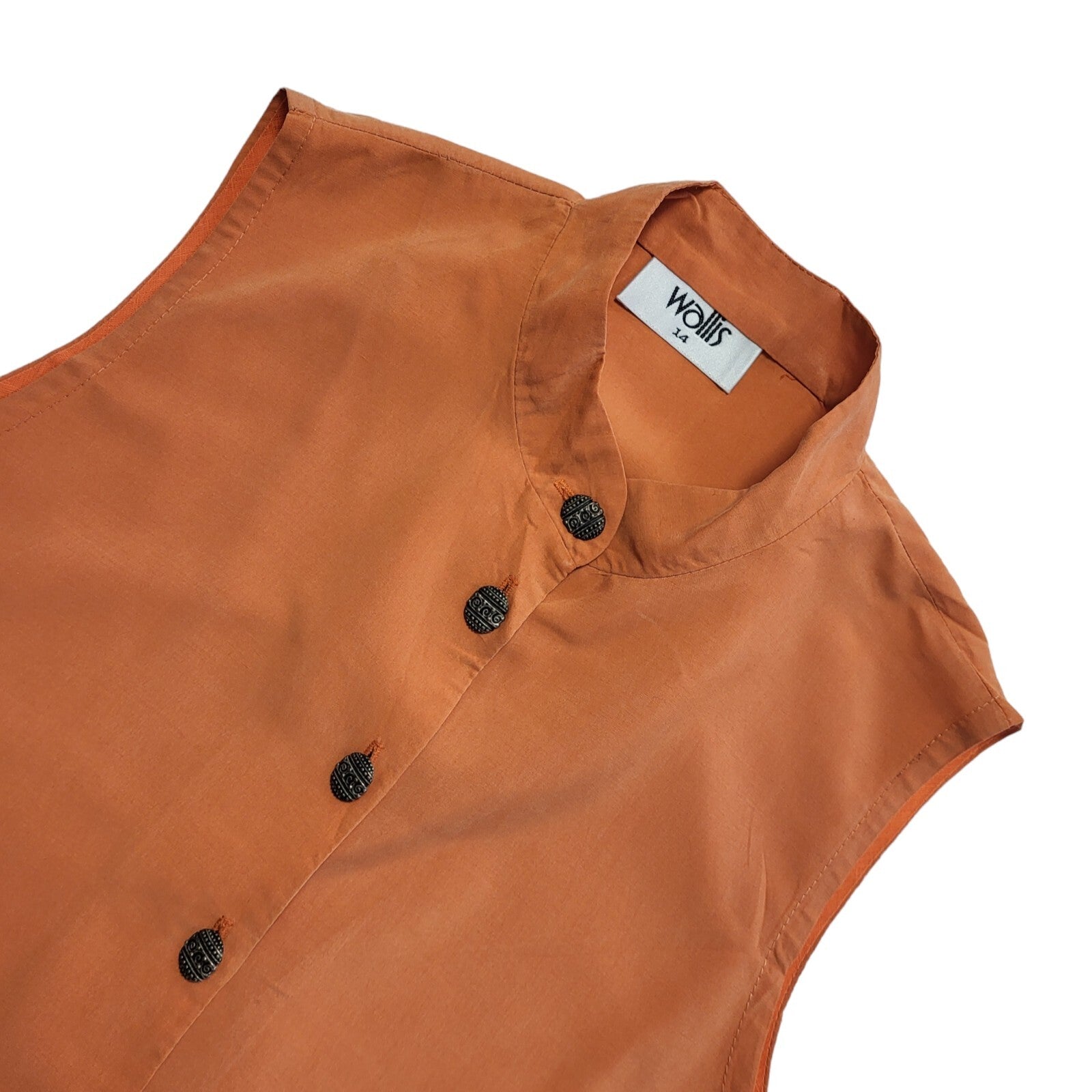 Wallis Vintage 90's Orange Button Up Sleeveless Womens Shirt Size 14