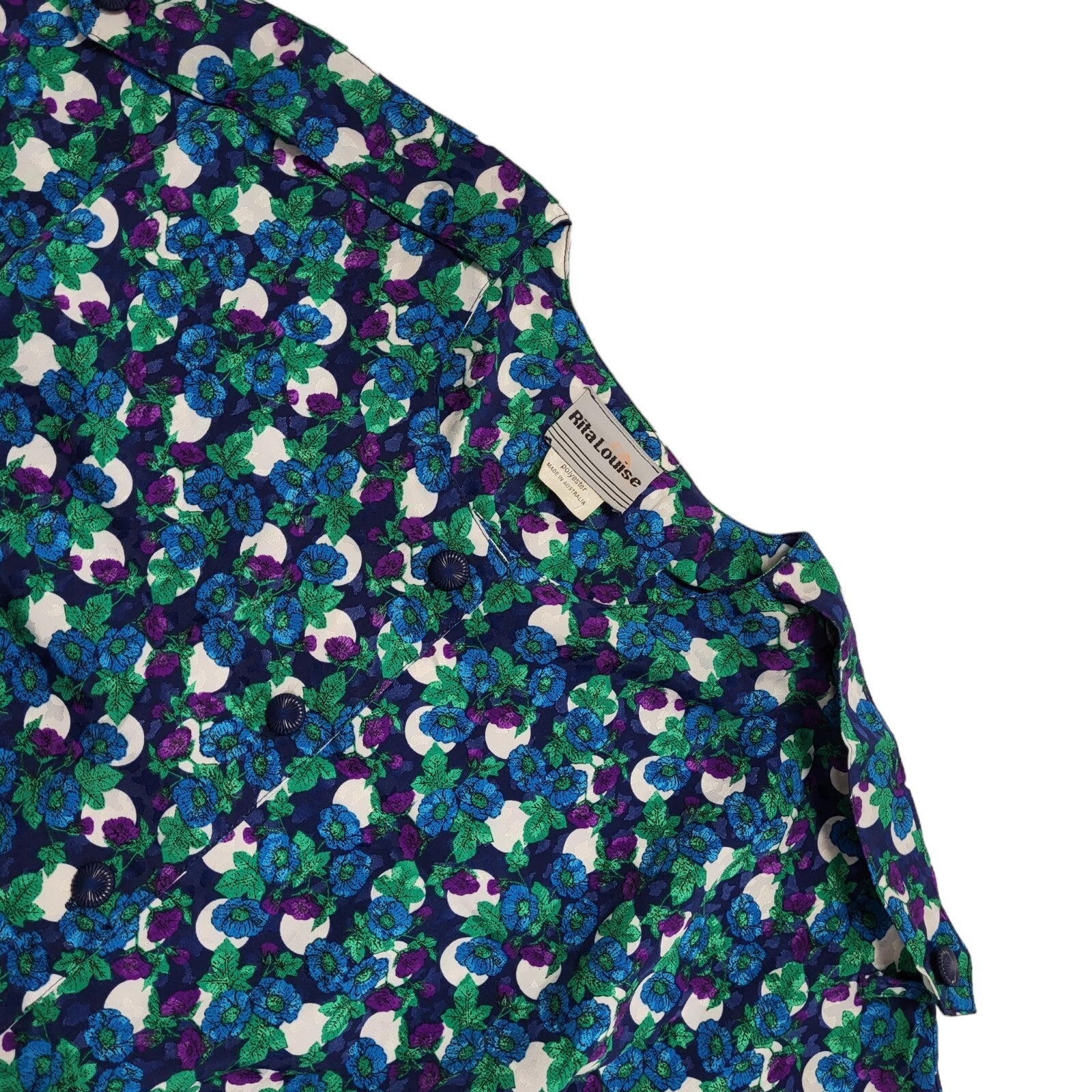 Rita Louise Vintage 80's Blue Floral Daywear Dress Uk Women's Size 14