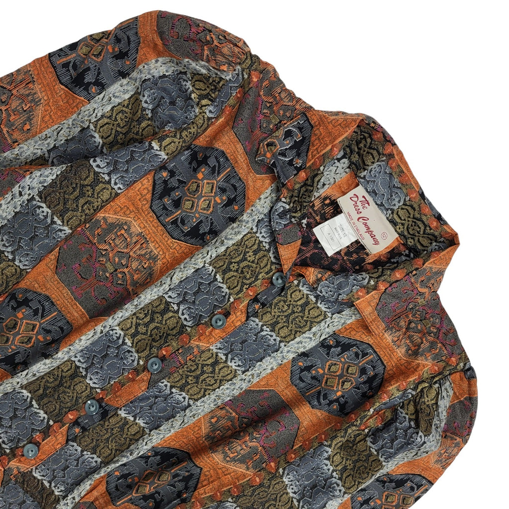 80s Vintage The Dress Company Brown & Grey Patterned Collared Dress Women's 12