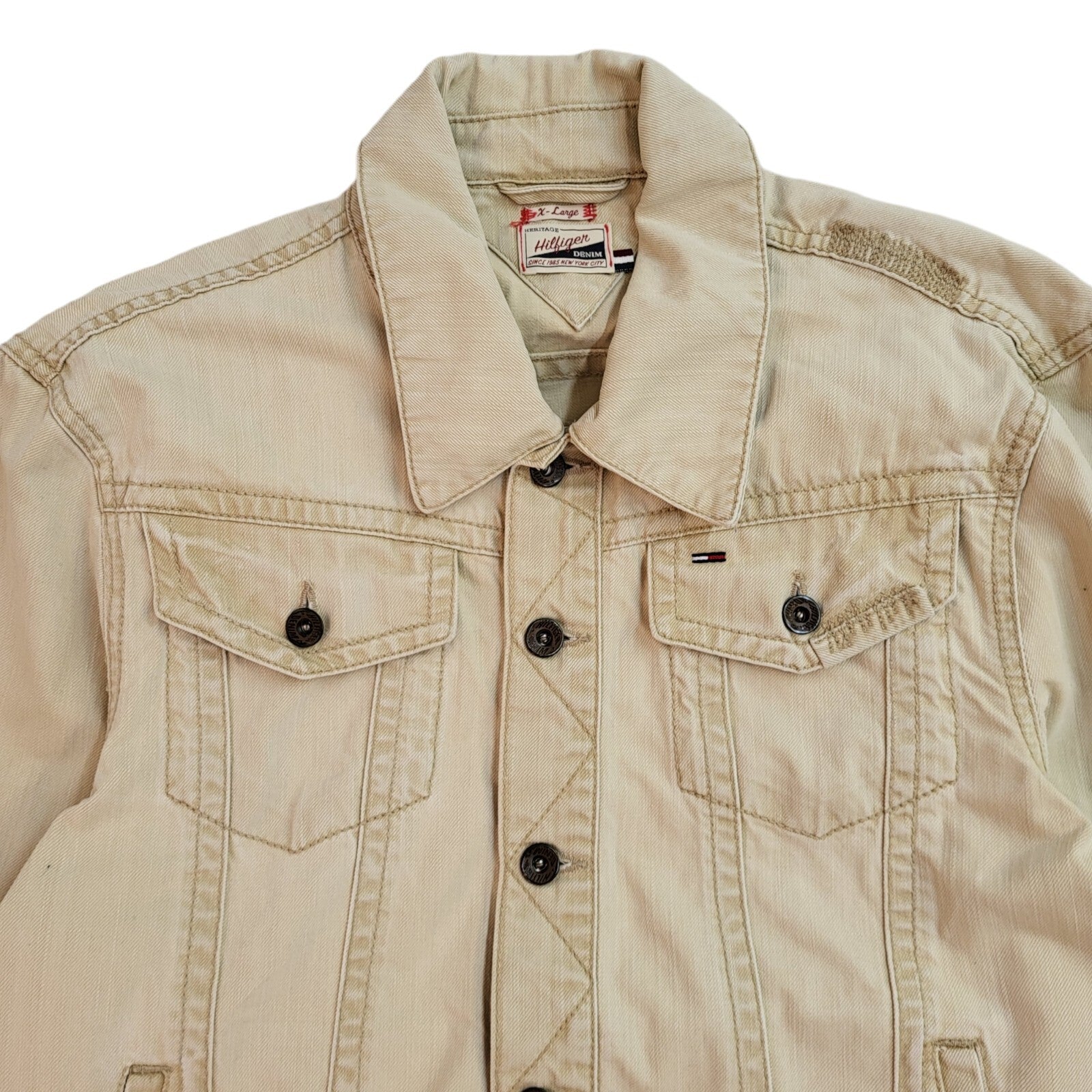 Tommy Hilfiger Beige 90s Vintage Denim Jacket Uk Women's Size XL