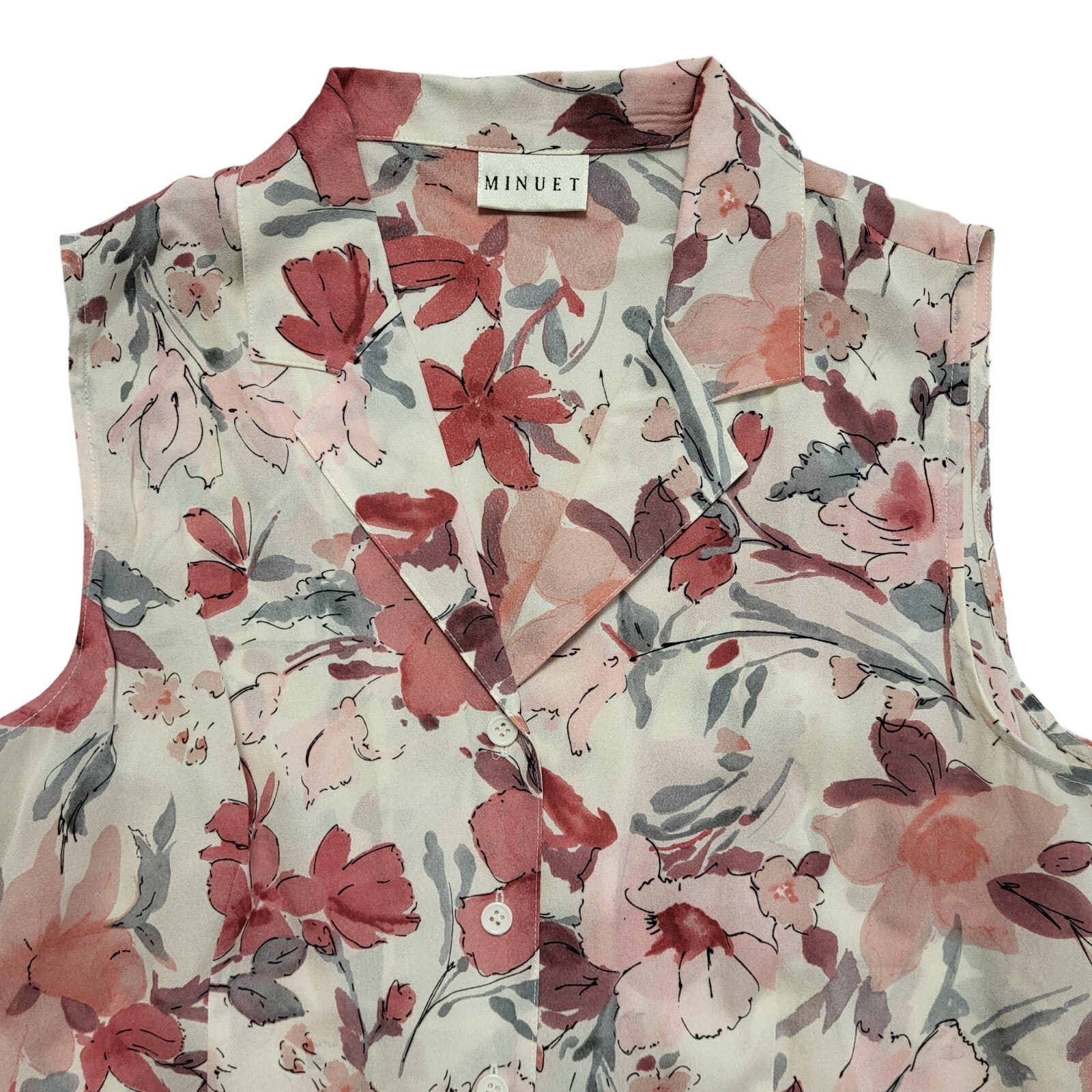 Minuet Pink & White Floral Vintage 90's Sleeveless Shirt Womens UK Size 14