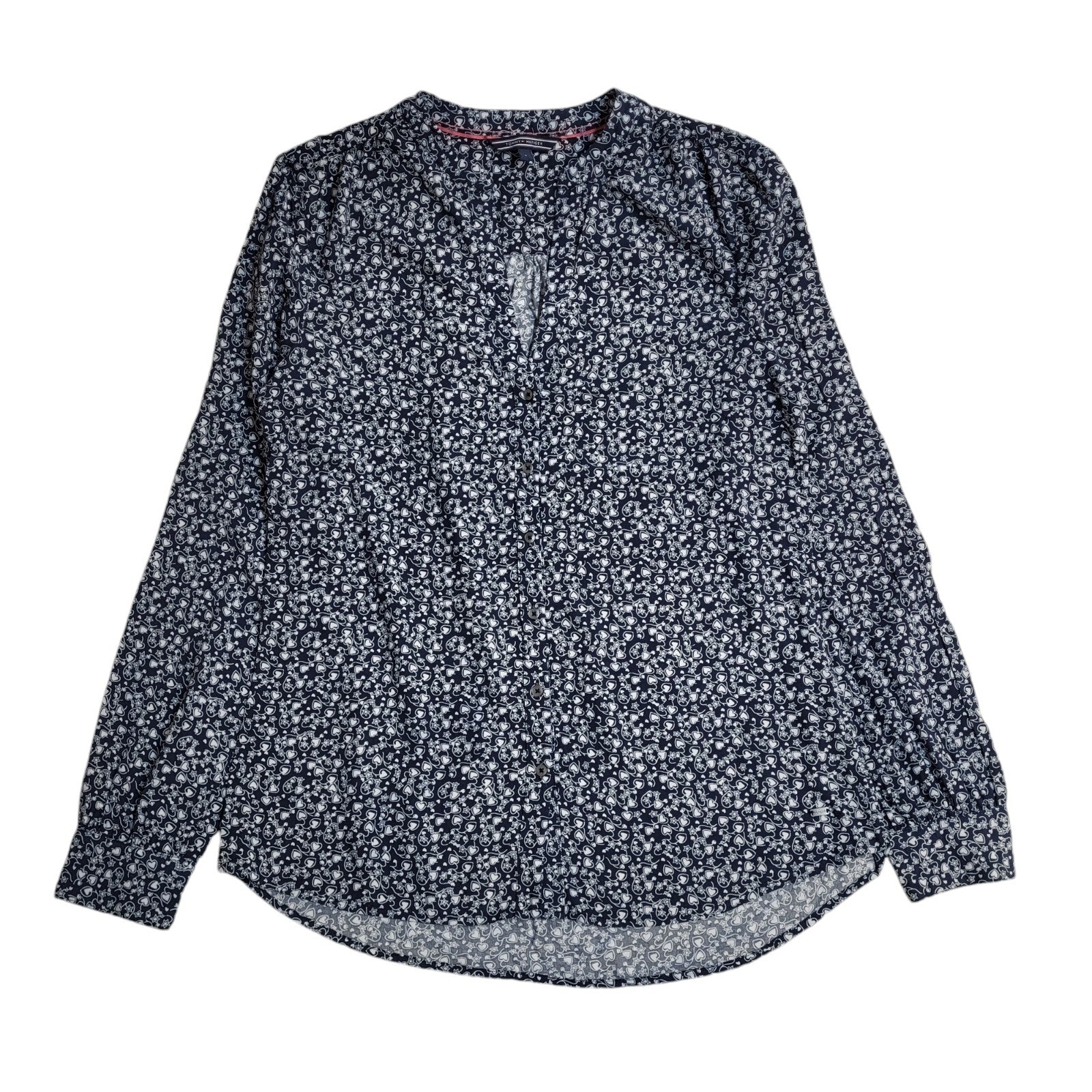 Tommy Hilfiger Blue & White 90's Long Sleeve Heart Shirt Women's UK 8 (usa 4)