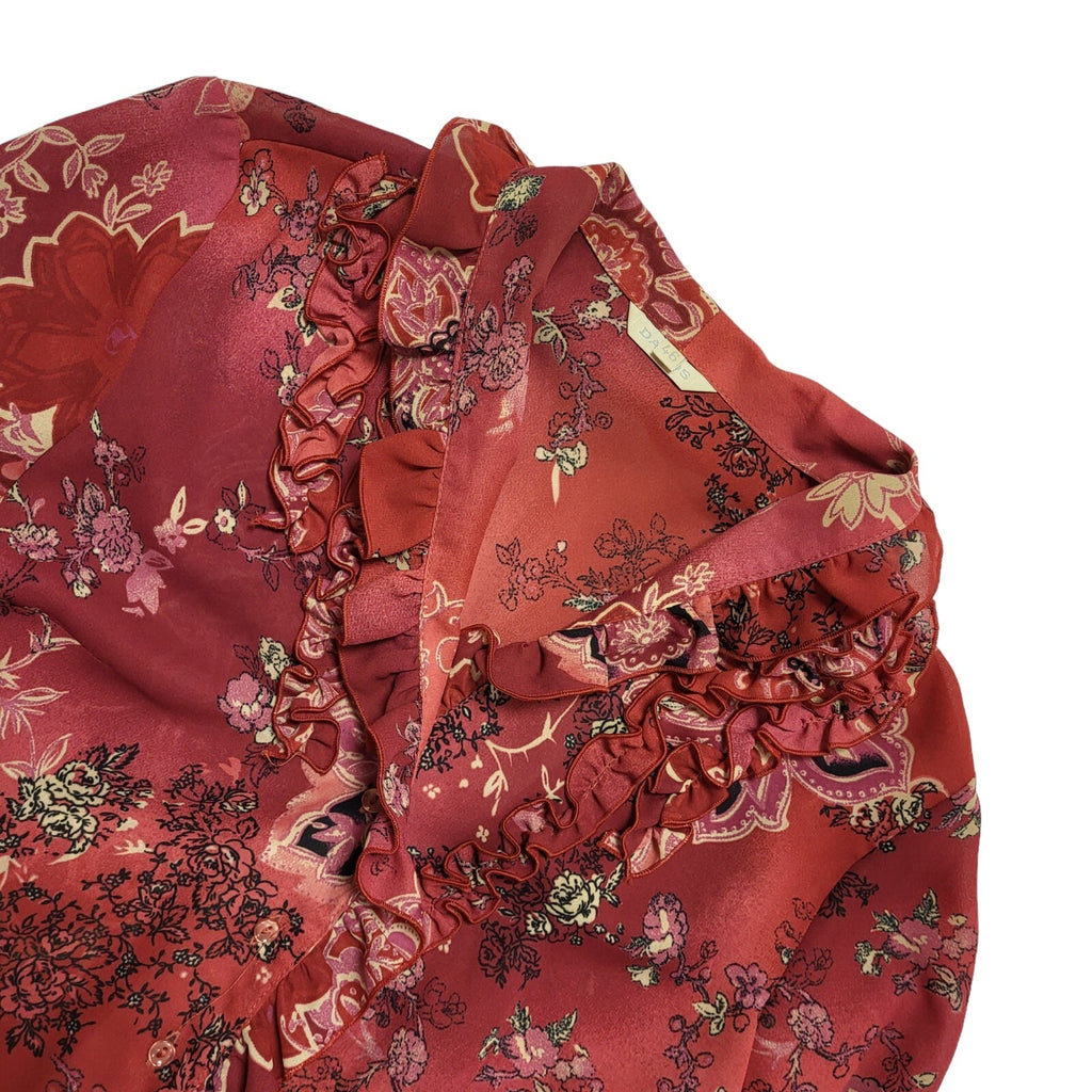 Dado's Vintage 80's Floral Ruffle Neck Blouse Womens UK 18