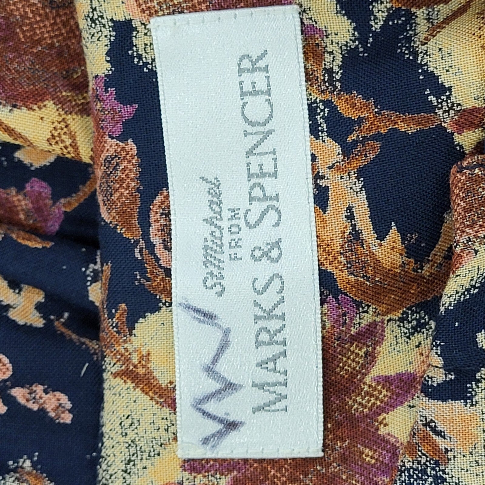 Marks & Spencer 90s Vintage Brown Floral Belted Daywear Dress Women's 14