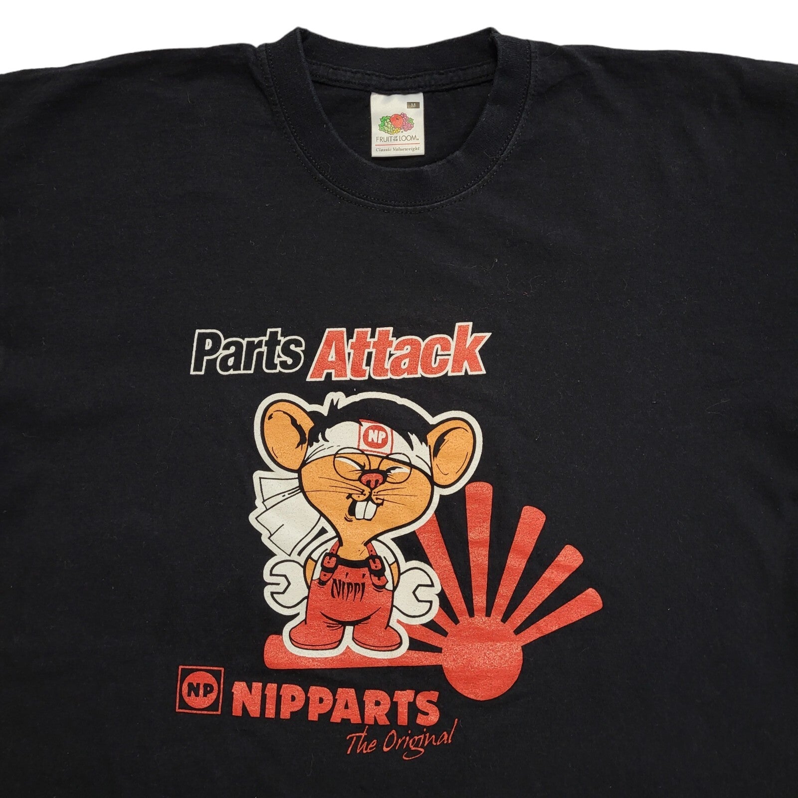 Fruits Of Loom Vintage Y2K Black Nipparts Short Sleeve T-Shirt Mens UK Size M