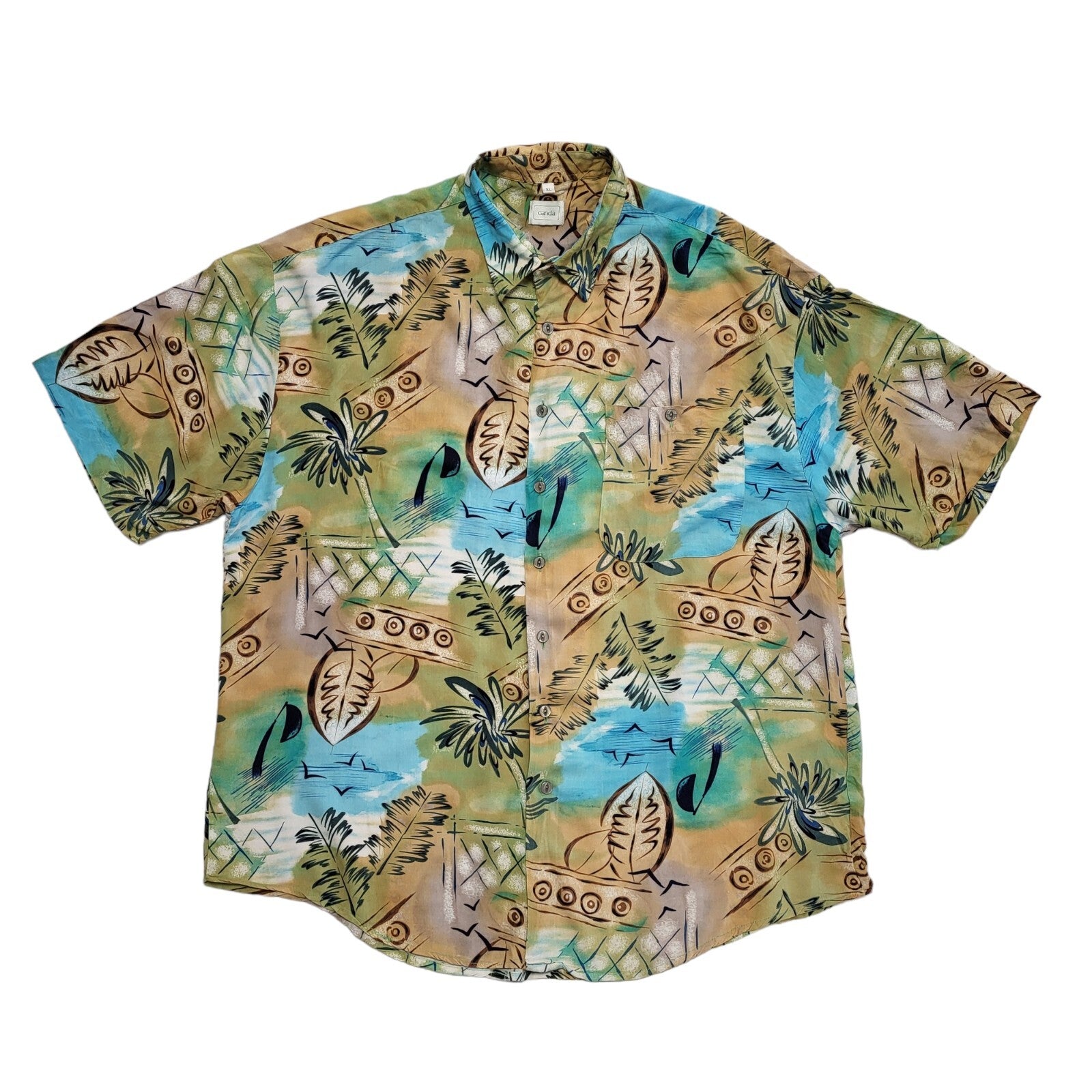 Canda 90s Green Blue Abstract Short Sleeve Retro Shirt Uk Men's Size XL