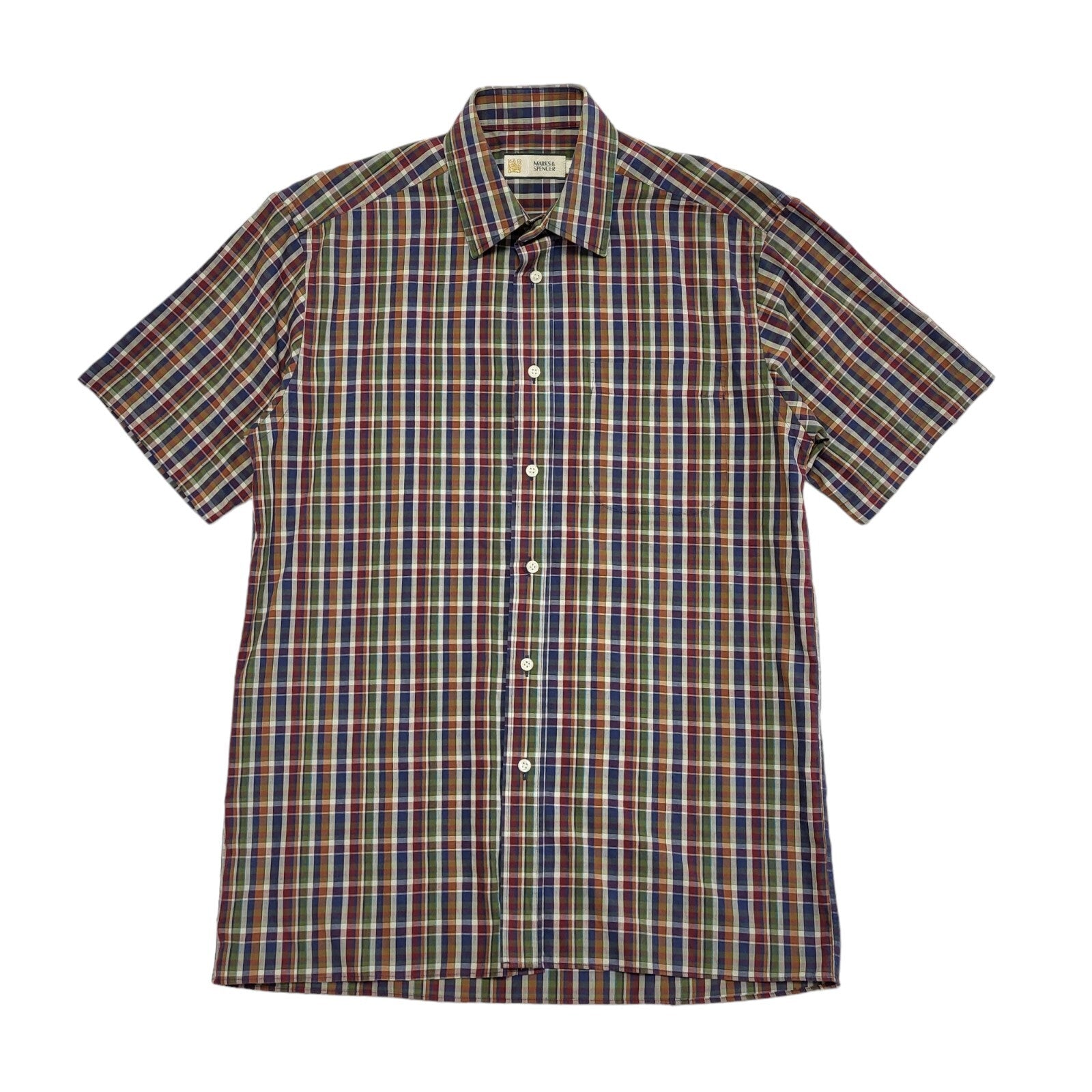 M&S 90s Multicolour Check Short Sleeve Shirt Uk Men's Size Small